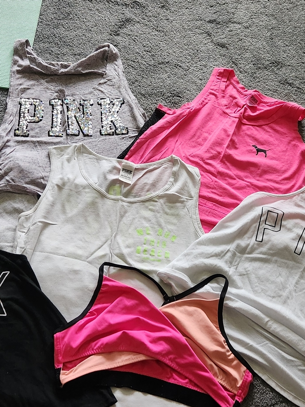 PINK Victoria's Secret Assorted Pink & White Tanks + Sports Bra